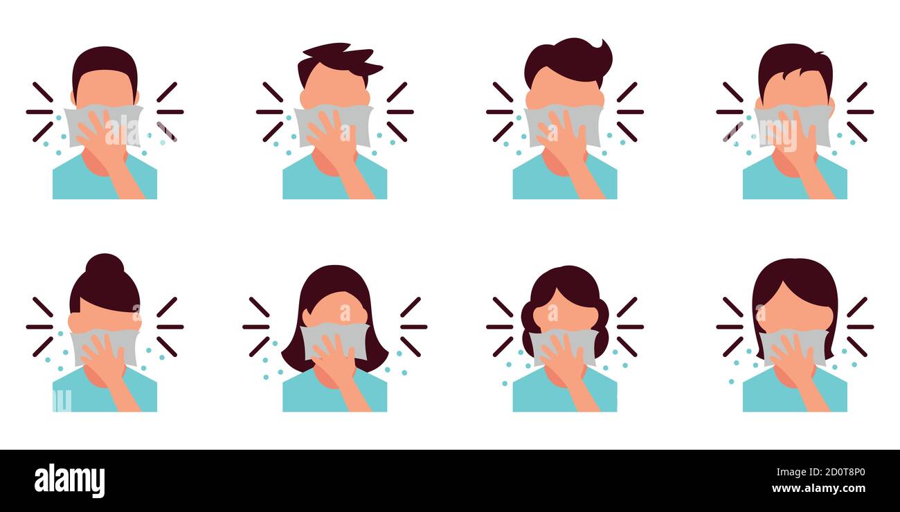 Persönliche Hygiene - beim Niesen den Mund mit Gewebe bedecken - Symbol als EPS 10-Datei Stock Vektor