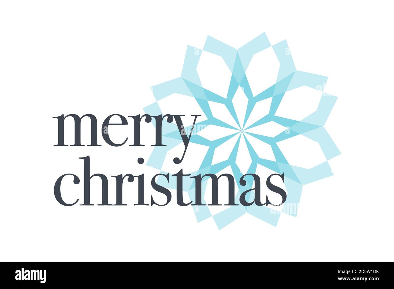 Grafische Gestaltung eines Sprichwort "Merry Christmas" mit klassischer Typografie in blau und grau Farben und geometrische Form in Blume / Schnee Flocke Abstraktion. Stockfoto