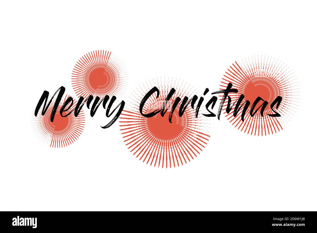 Verspielte grafische Gestaltung eines Sprichwort "Merry Christmas" mit wiederholten Linien bilden Kreise in Schneeflocken Abstraktion in roten und schwarzen Farben. Handwritte Stockfoto