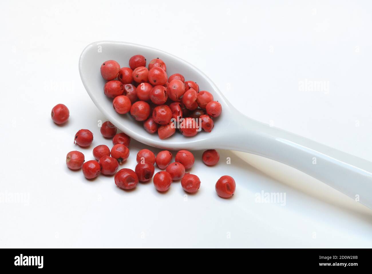 Rosa Beeren im Löffel, rosa Pfeffer ( Schinus terebinthifolia), Deutschland, Europa Stockfoto