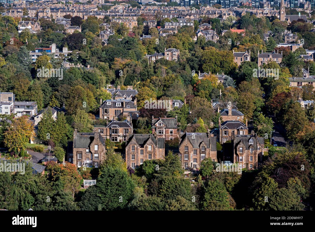 Die Grange Gegend von Edinburgh von Blackford Hill aus gesehen. Stockfoto