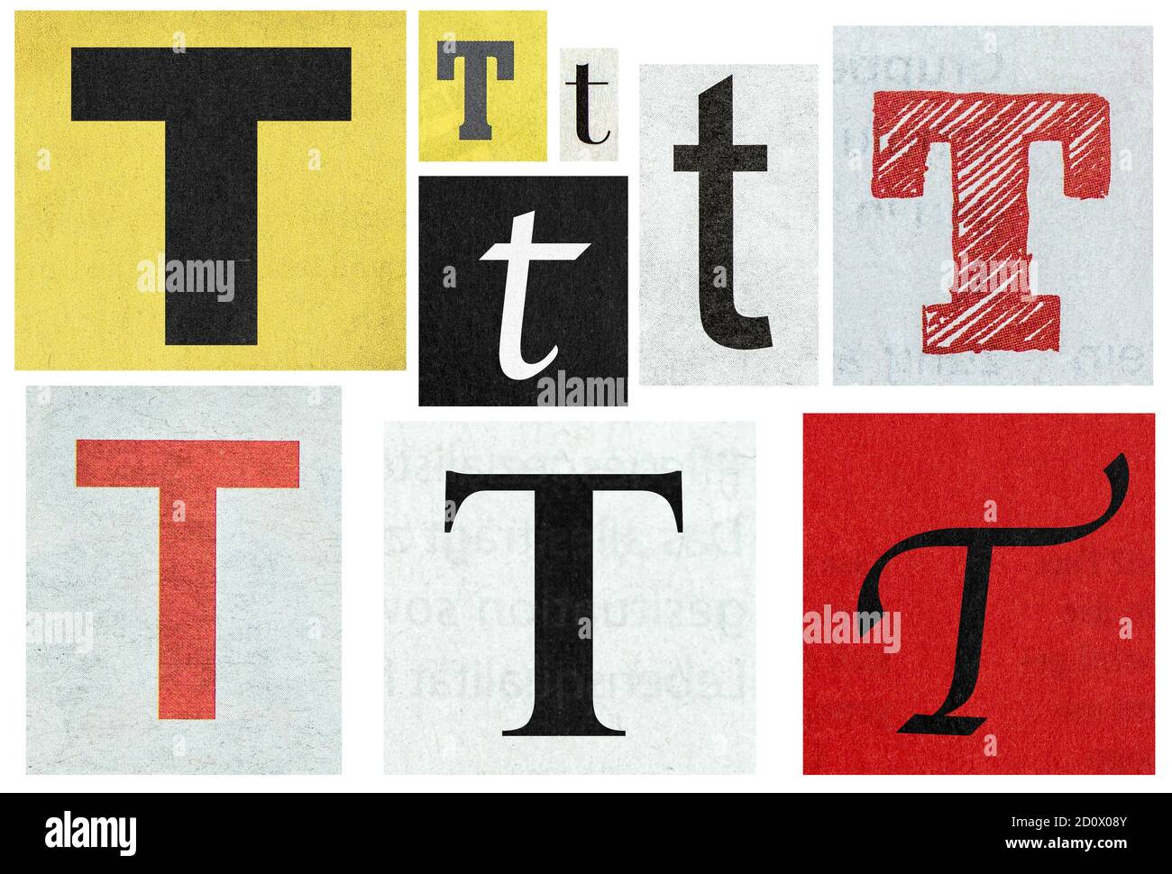 Papier geschnitten Brief T. Zeitungsausschnitte. Scrapbooking und Basteln Stockfoto