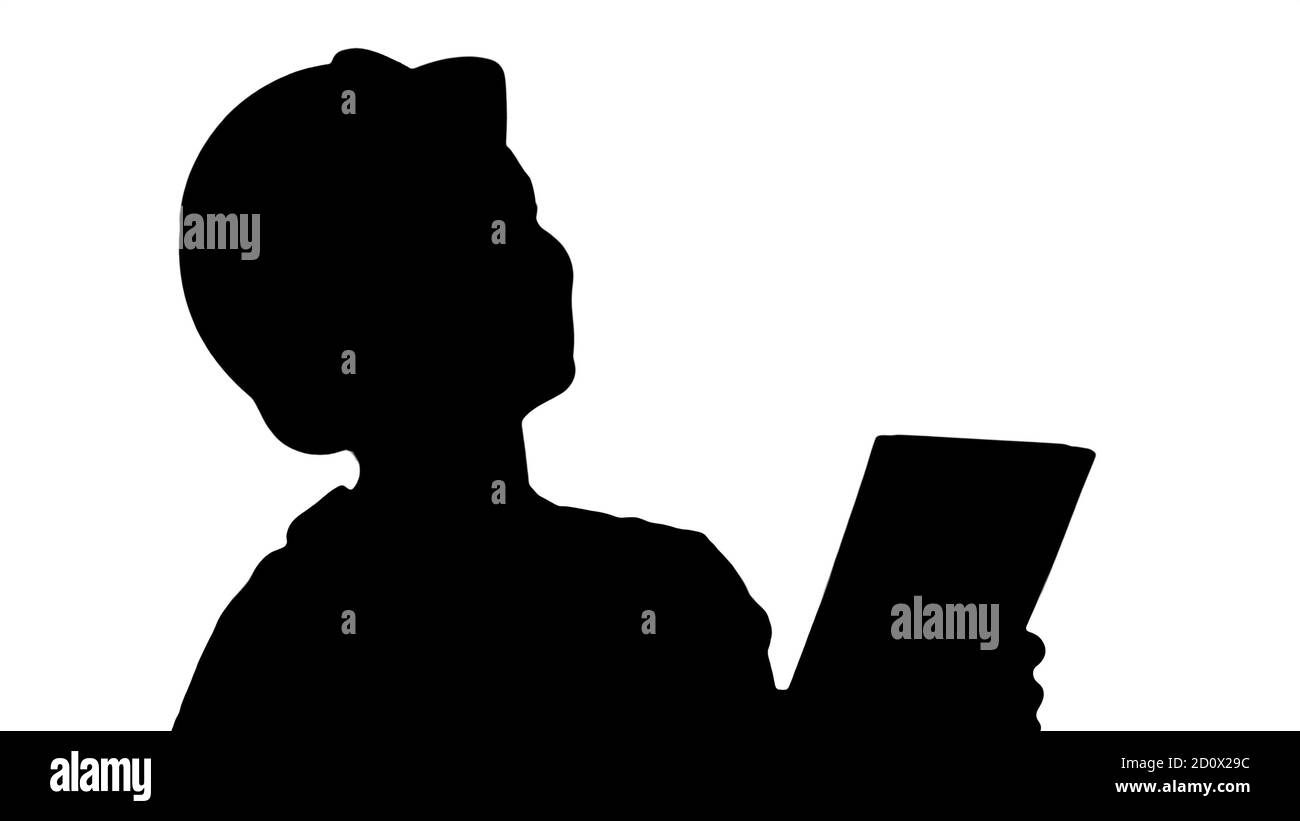 Silhouette Frau Bauingenieurin mit einem Tablet-Computer ein Stockfoto