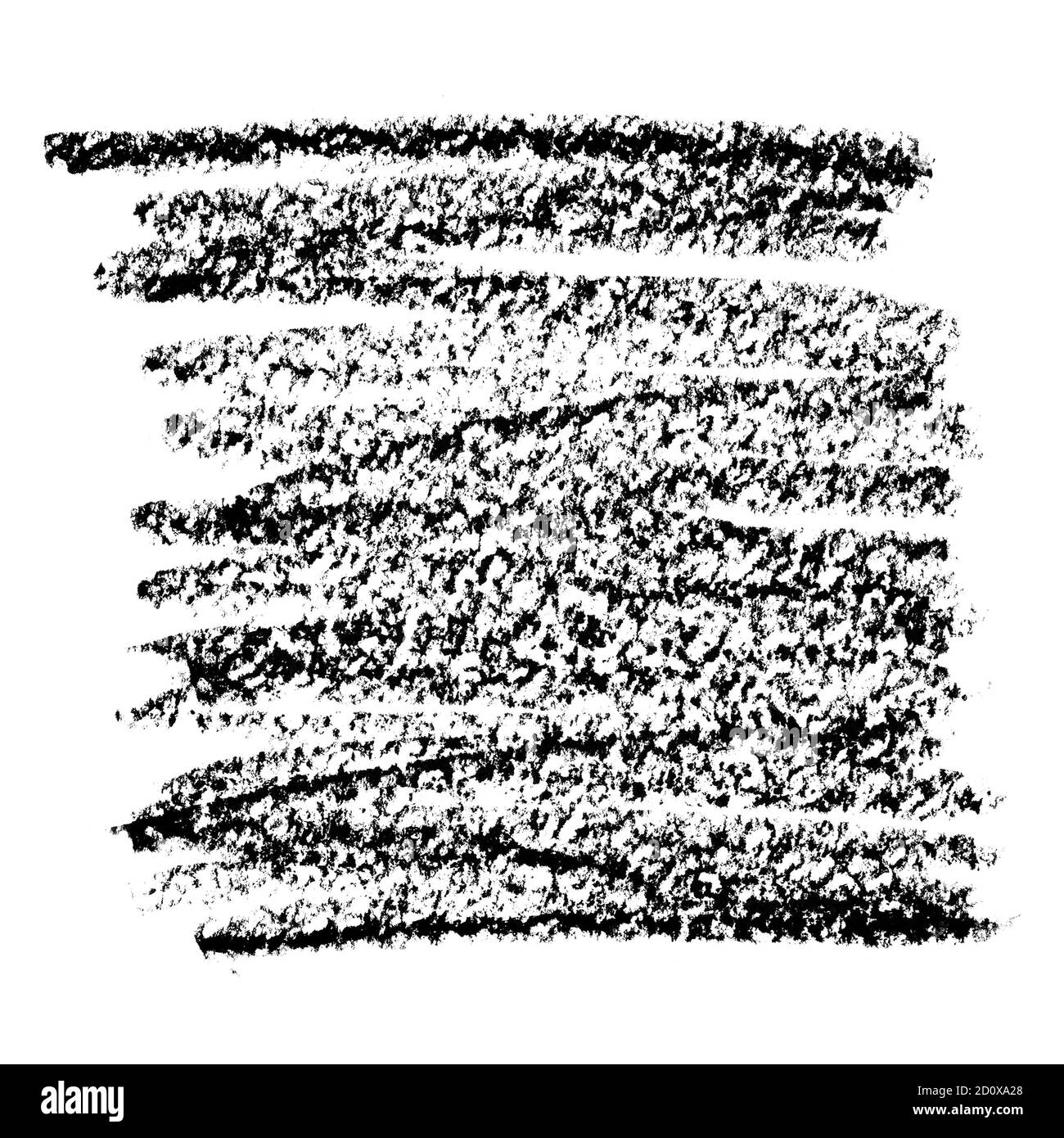 Crayon Doodle Hintergrund. Schwarzes Öl Pastell Rechteck von Kratzern isoliert auf dem weißen Hintergrund. Handgezeichnete Textur Stockfoto