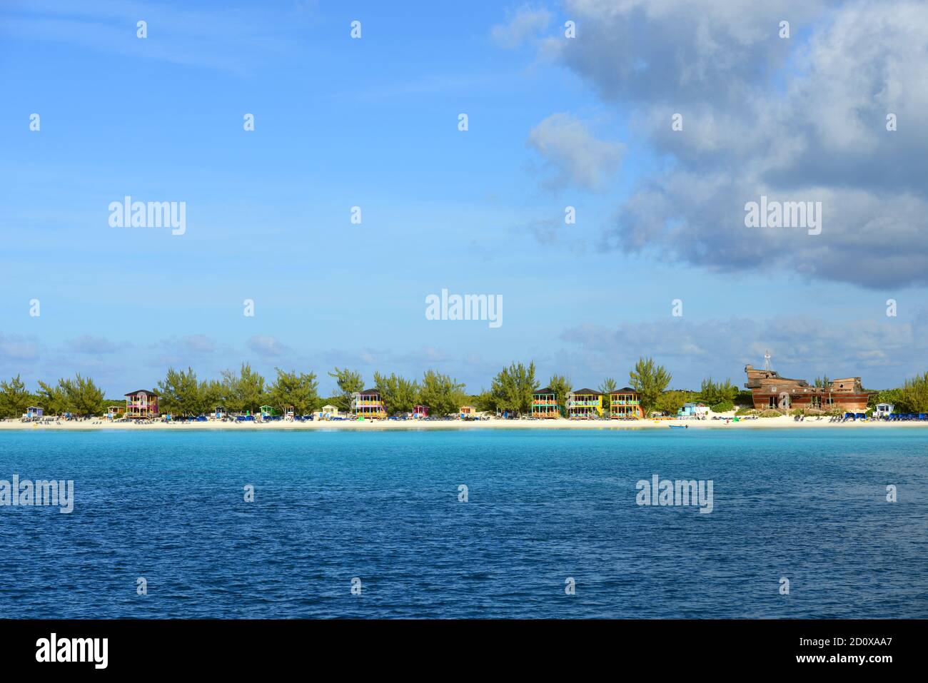 Half Moon Cay auch als kleine San Salvador Island Luftaufnahme auf den Bahamas. Stockfoto