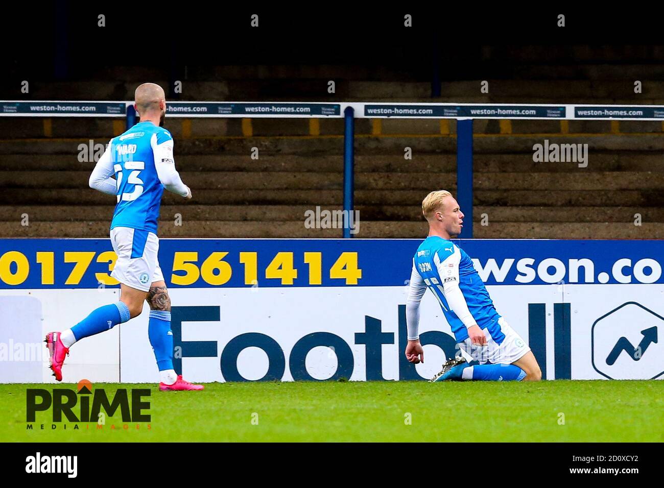 Peterborough, Großbritannien. 3. Oktober 2020. Während der Sky Bet League spielte 1 Spiel hinter verschlossenen Türen zwischen Peterborough und Swindon Town an der London Road, Peterborough, England. Gespielt ohne Unterstützer, die aufgrund der aktuellen Regierungsvorschriften während der COVID-19-Pandemie am 3. Oktober 2020 teilnehmen konnten. Foto von Nick Browning/Prime Media Images. Kredit: Prime Media Images/Alamy Live Nachrichten Stockfoto