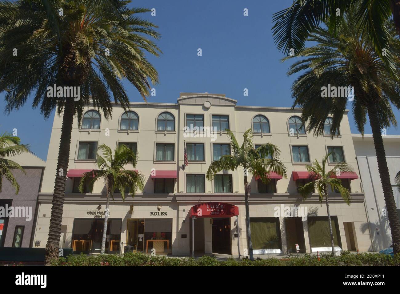 Beverly Hills, Usa. Oktober 2020. Das Luxe Rodeo Drive Hotel in Beverly Hills ist am Freitag, den 2. Oktober 2020 abgebildet. Das Hotel wurde geschlossen, unter Berufung auf die finanziellen Auswirkungen der COVID-19-Krise., als der steile Rückgang der Tourismus-und Geschäftsreisen hat die Hotellerie verwüstet. Das Luxe Rodeo Drive Hotel ist das erste High-End-Hotel in der Gegend von Los Angeles, das aufgrund der Pandemie aus dem Geschäft geht. Foto von Jim Ruymen/UPI Kredit: UPI/Alamy Live Nachrichten Stockfoto