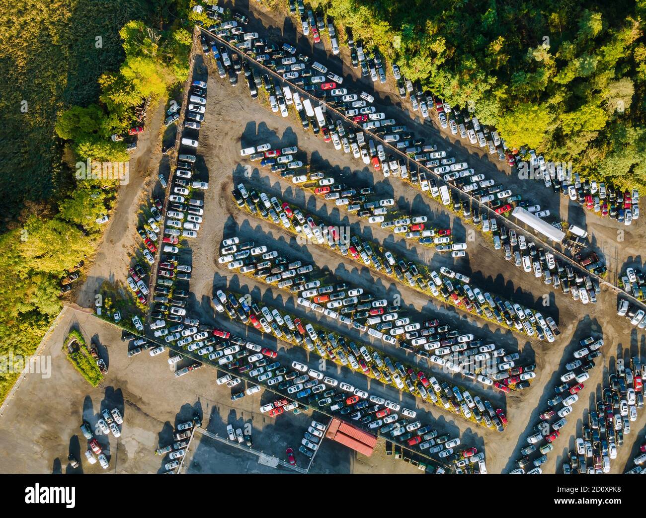 Autos Terminal in Gebrauchtwagen Auktionslos auf verteilt geparkt Ein Parkplatz Stockfoto