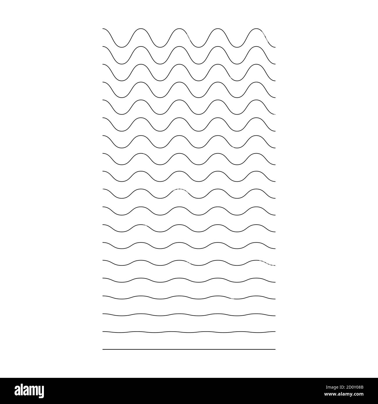 Satz von wavigen, kurvigen, horizontalen Zickzack-Linien. Vektor einfaches neues Design-Element . Stock Vektor