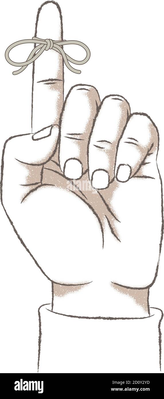 Retro-Look Illustration mit einer rauen Textur einer Hand mit einem kleinen Band um seinen Zeigefinger gebunden. Stock Vektor