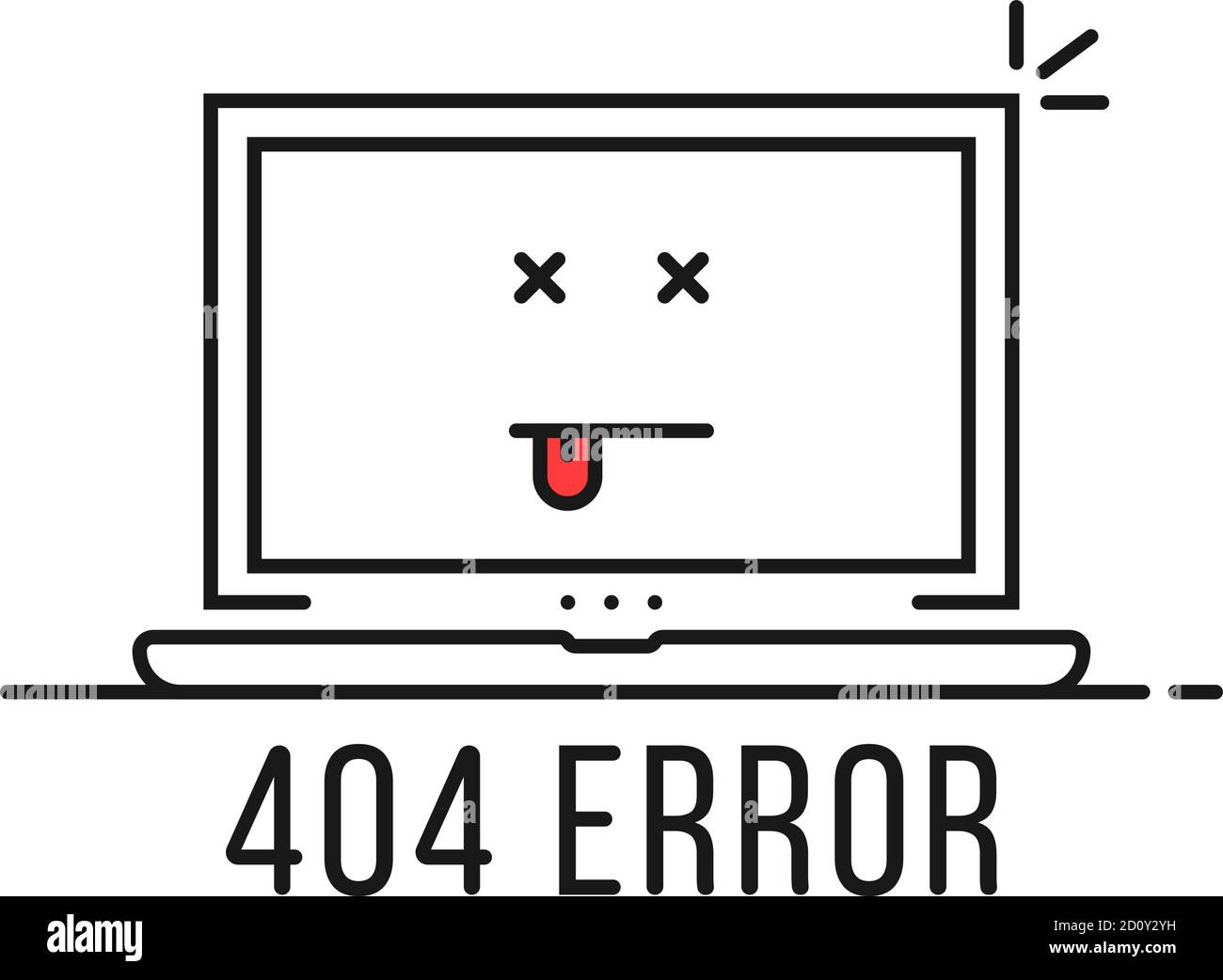 Dünne Linie 404 Fehler mit toten Emoji Stock Vektor