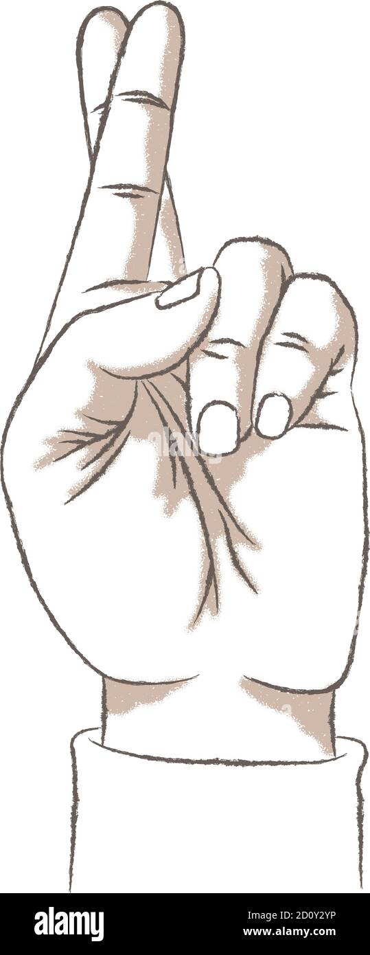 Retro-Look Illustration mit einer rauen Textur einer Hand mit gekreuzten Fingern. Stock Vektor
