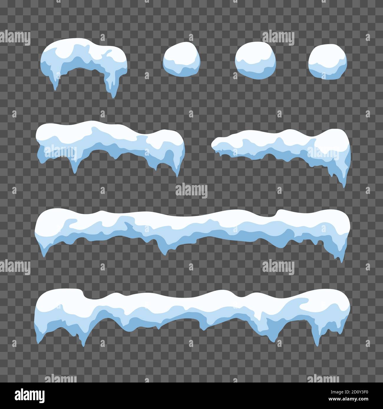 Set von Schneekappe isoliert auf transparentem Hintergrund. Weihnachtsdekoration Element. Vektorgrafik Stock Vektor
