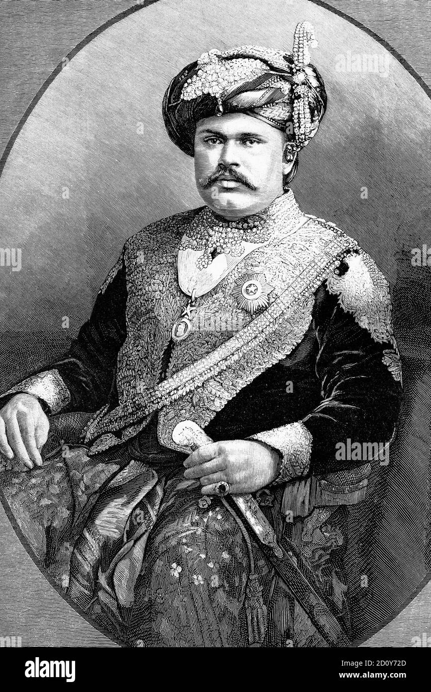 Indischer Maharaja Rawul oder Raol Takhtsinhji Jaswantsinhji. Thakur Sahib von Bhavnagar. 1858-1896. Antike Illustration. 1886. Stockfoto