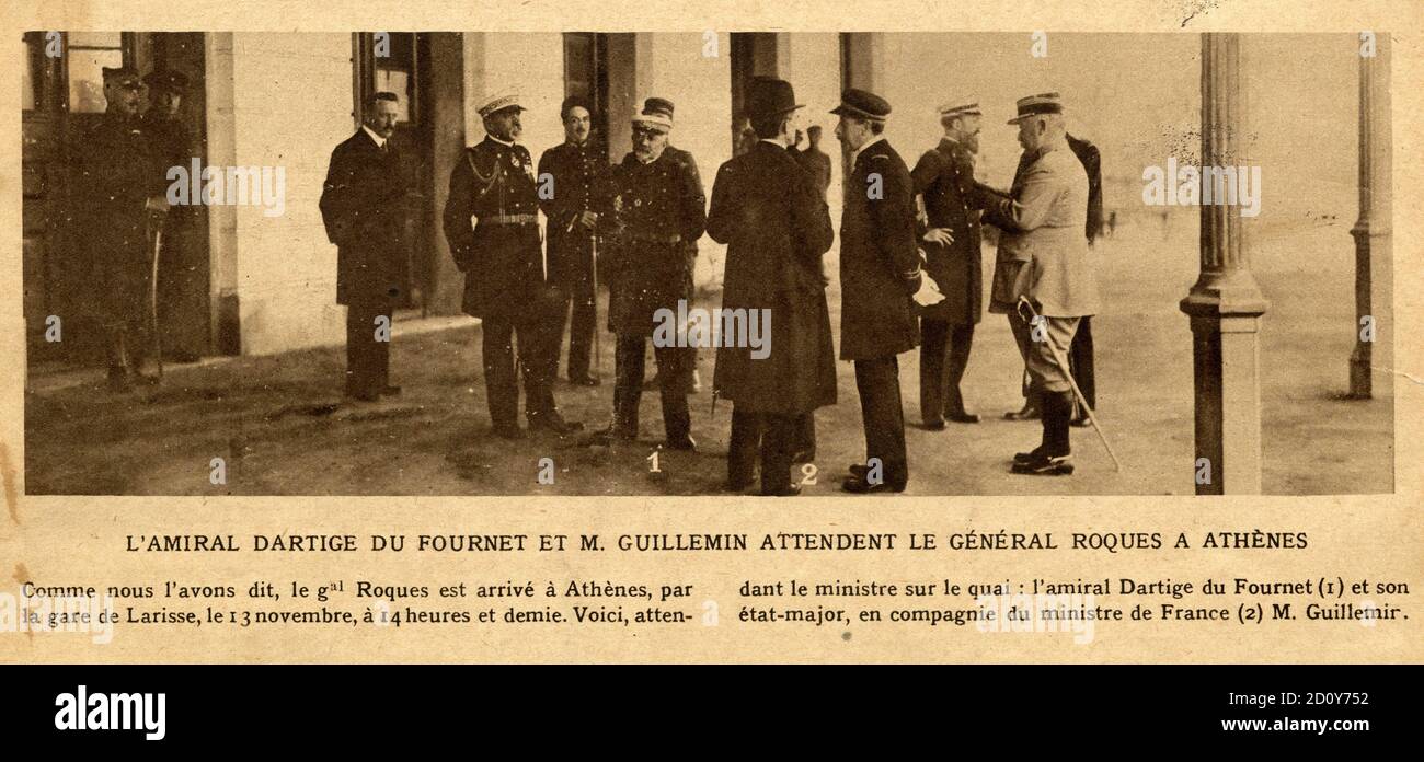 L'amiral Dartige du Fournet et M.Guillemin Atdent le général Roques à Athènes. 1916. Stockfoto
