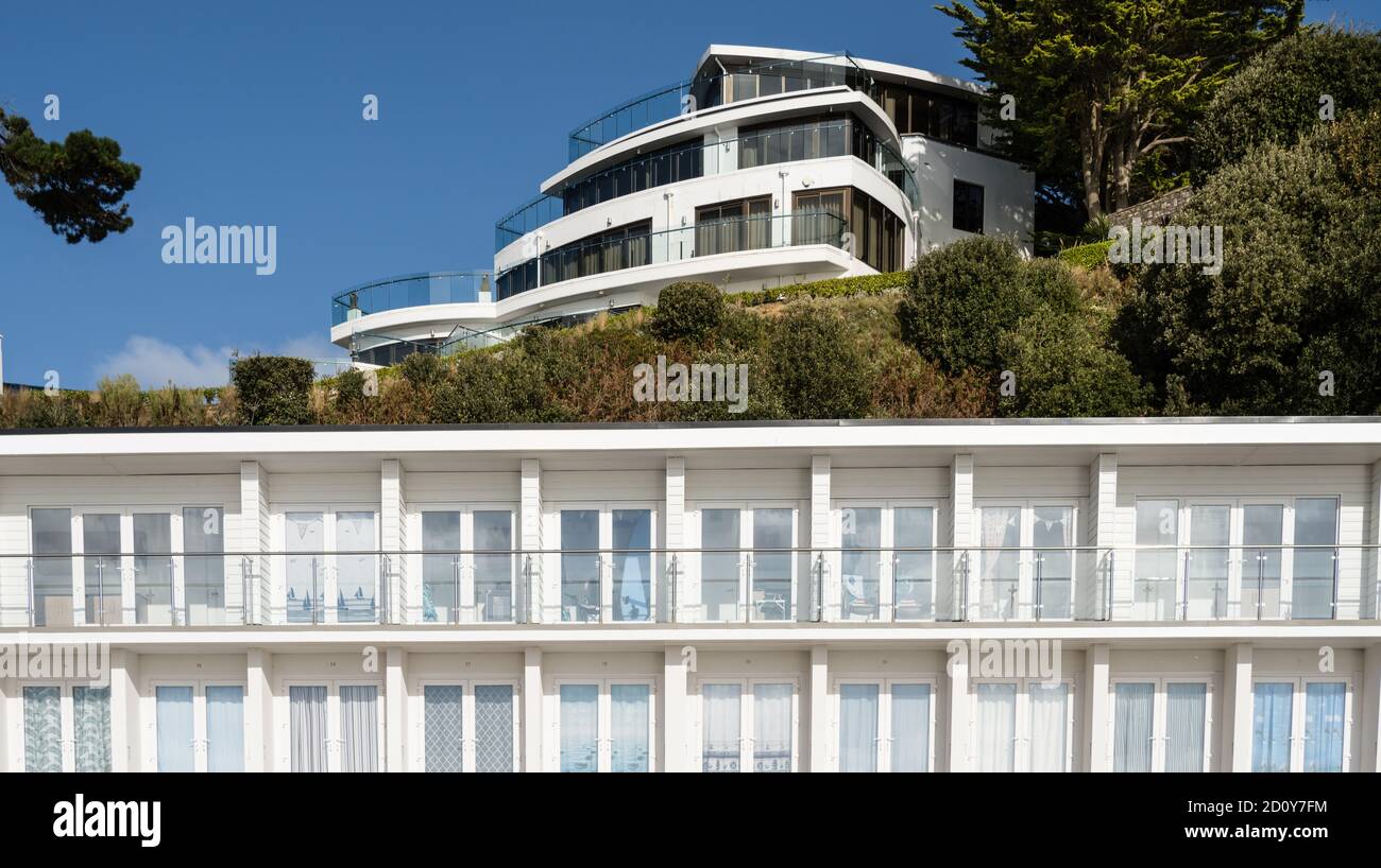 Teure High-End-Hotels am Strand in Sandbanks Poole Dorset Stockfoto