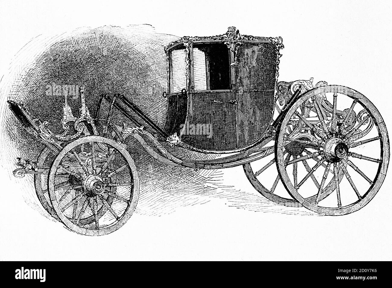 Historische englische Kutsche. Chariot aus der Zeit von George III.. Museum of South Kensington. Antike Illustration. 1886. Stockfoto