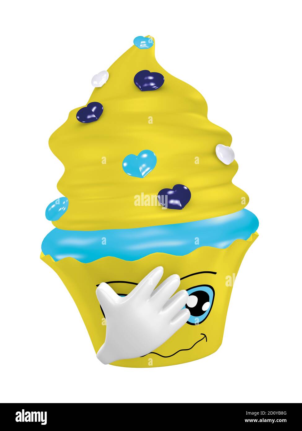 Witziges Cupcake-Emoticon, das seine Hand vor seinen Kopf schlägt. Bedeutung für 'das kann nicht wahr sein'. 3D-Rendering Stockfoto