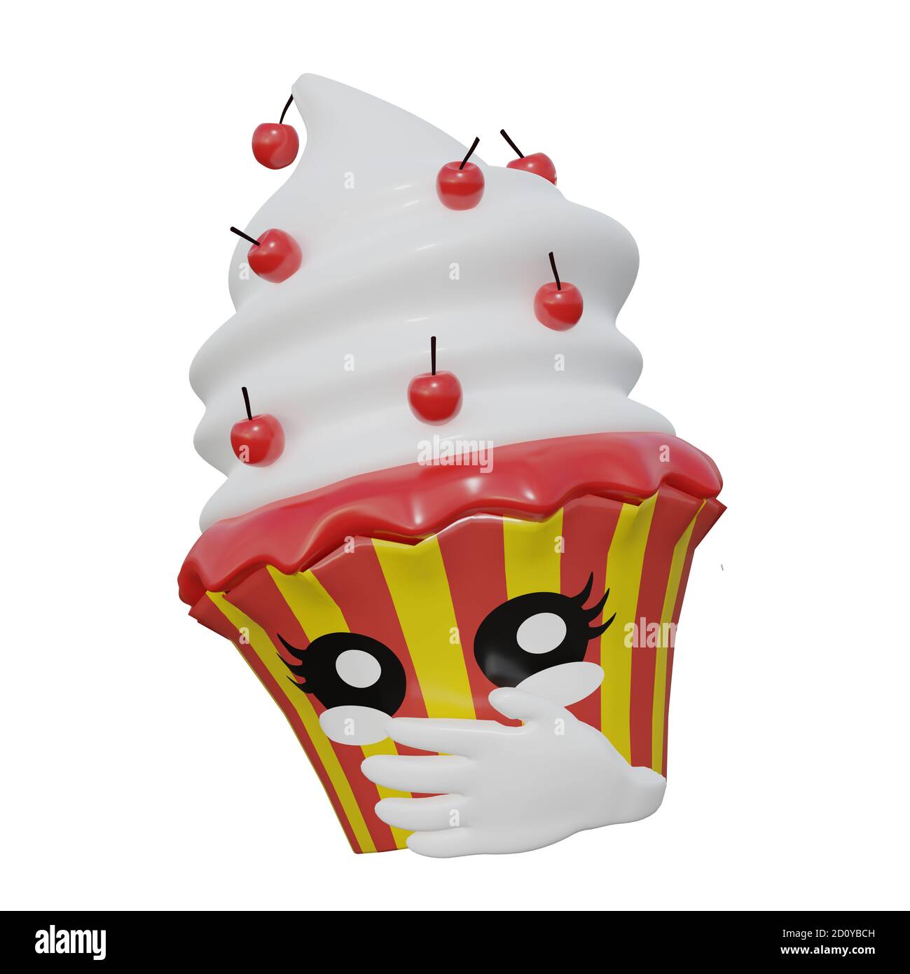 Emoticon Cupcake mit Hand über Mund. 3d-Rendering Stockfoto