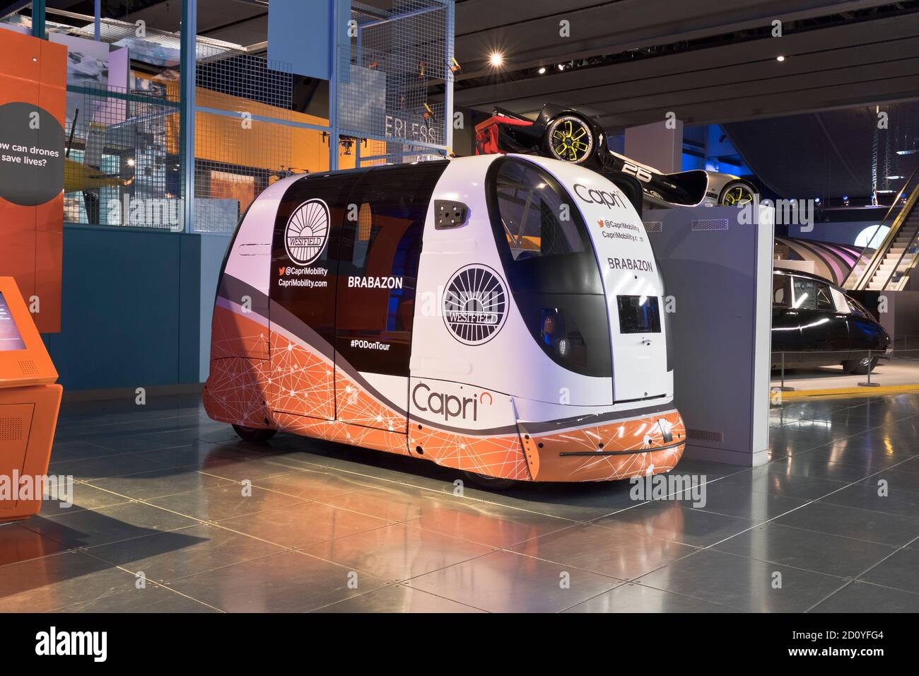 dh SCIENCE MUSEUM LONDON Capri fahrerlose autonome Autoautonomie-Technologie Selbst fahrende Autos Fahrzeuge großbritannien Stockfoto