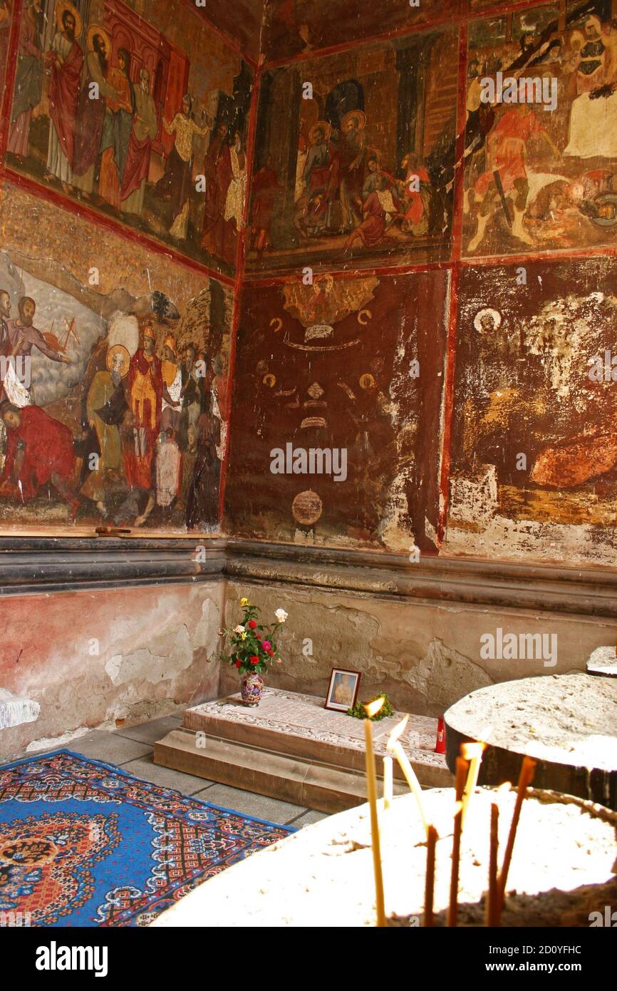 Kloster Kaldarusani, Kreis Ilfov, Rumänien. Fresken auf der Veranda der christlich-orthodoxen Kirche aus dem 17. Jahrhundert. Stockfoto