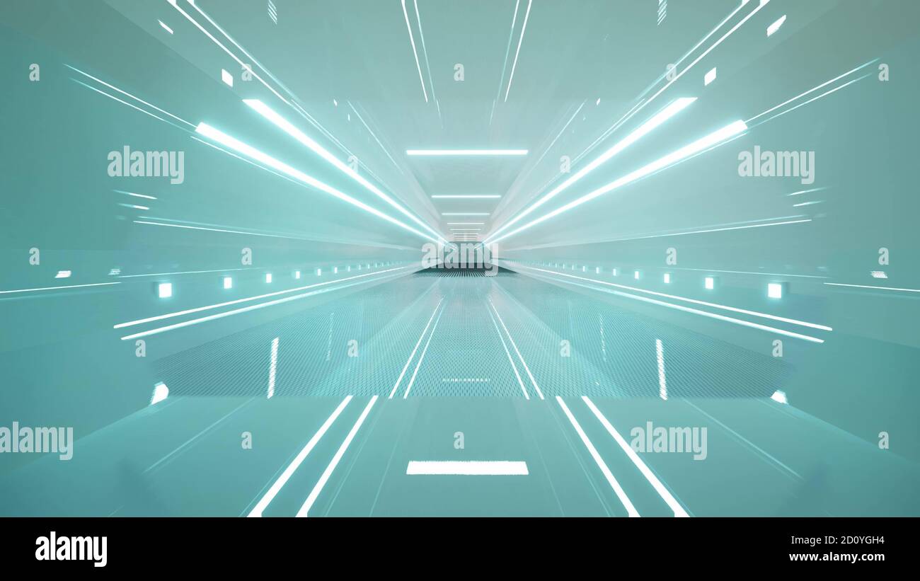 Korridor in einem Raumschiff 3d futuristisches Sci-Fi Design 3d-Rendering Stockfoto