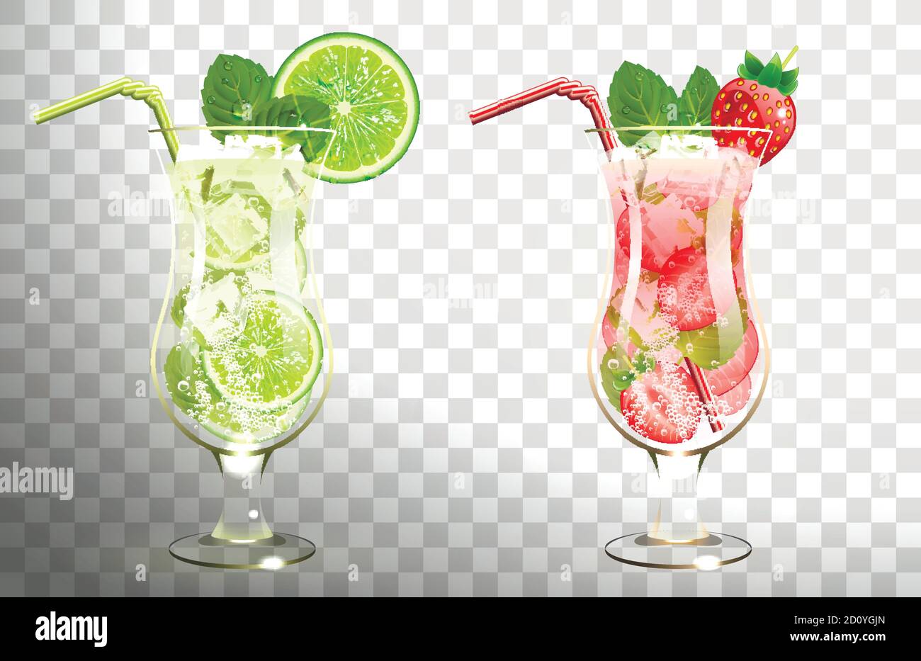 mojito cocktails Limette und Erdbeeren auf transparentem Hintergrund Stock Vektor