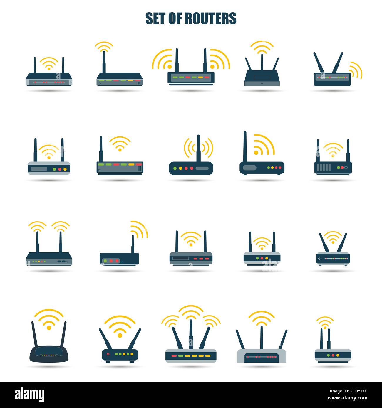 Adsl Modem Router Zeichen Symbol für flache Router. Vector-Router. Router- und Signalsymbol. Wi ...