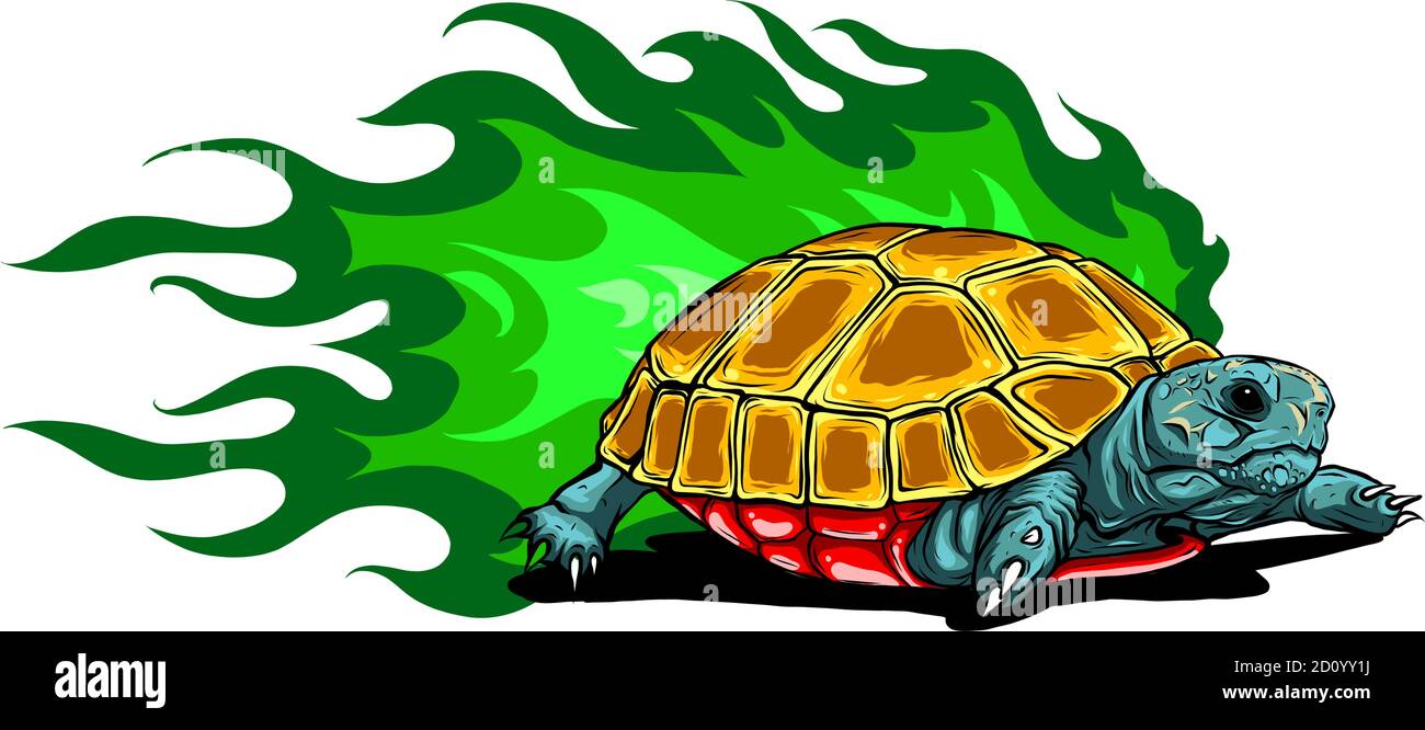 Illustration von Vektor-Schildkröten mit grünen Flammen Stock Vektor