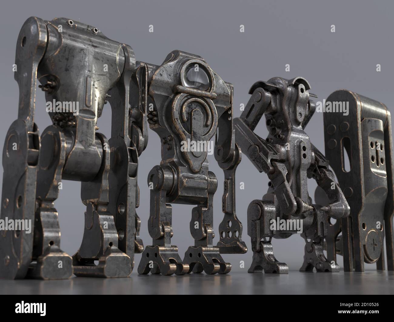Gruppe von Metallrobotern Stockfoto