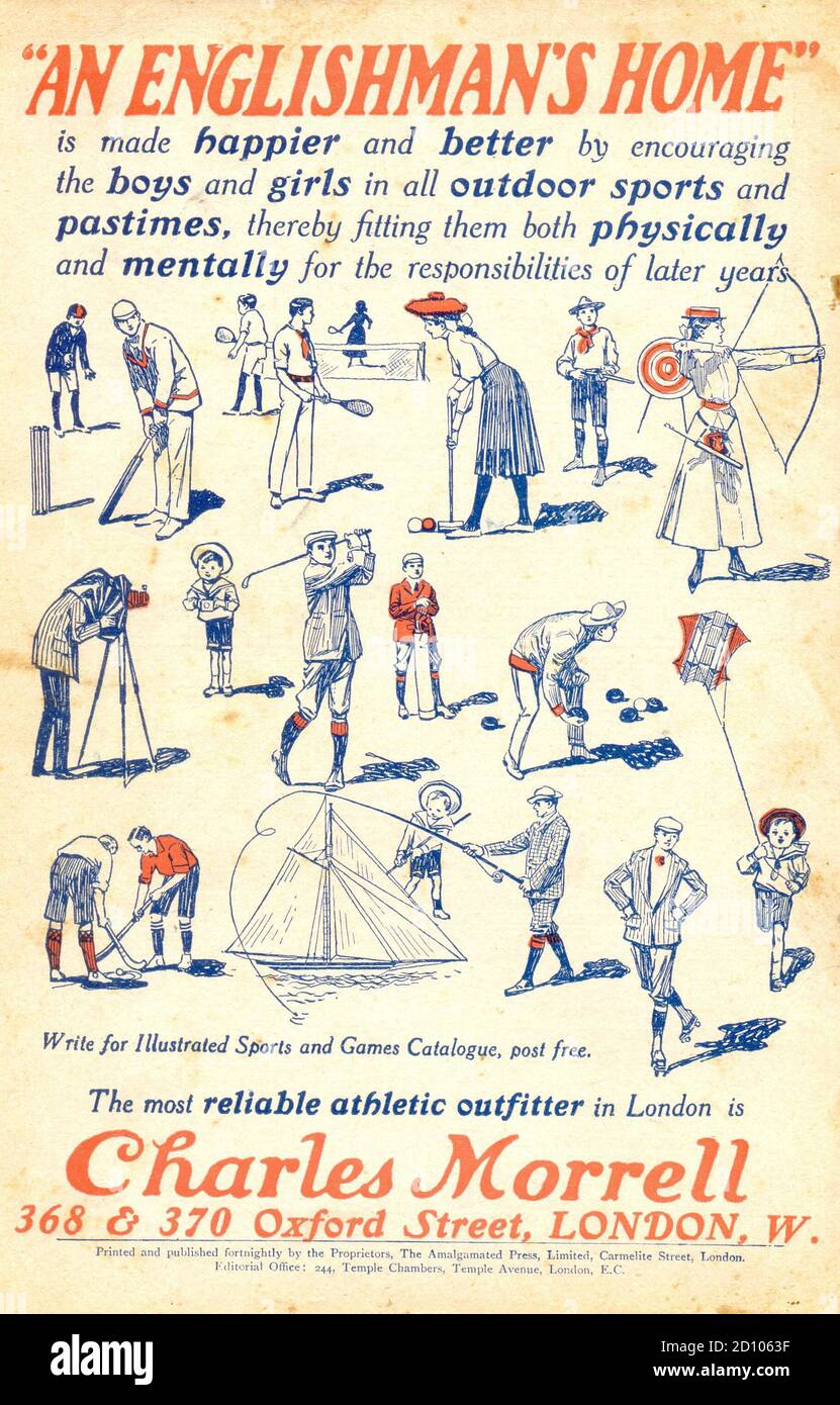 Werbehandout für Outdoor-Sport und Freizeitbeschäftigungen für Charles Morrell, Sportausstatter um 1925 Stockfoto