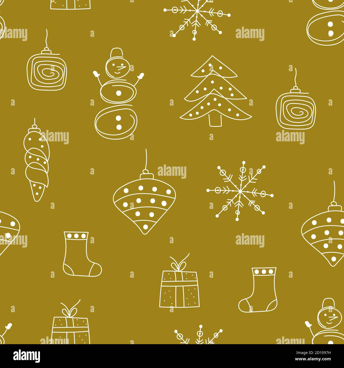 Weihnachten Hand gezeichnet nahtlose Muster mit weihnachtsbaum Spielzeug, Schneeflocken und Geschenk Stock Vektor