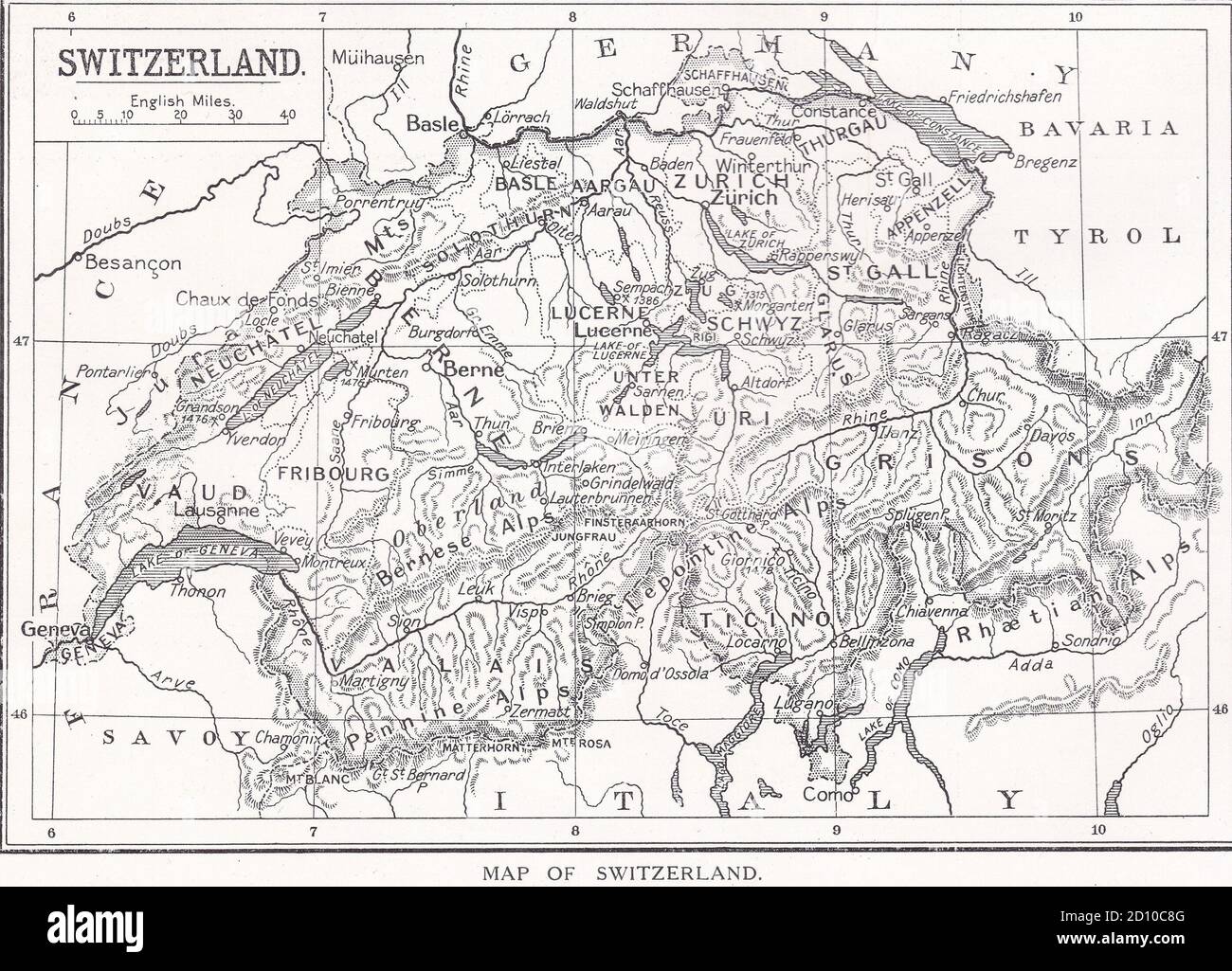 Karte der Schweiz 1800 Stockfoto