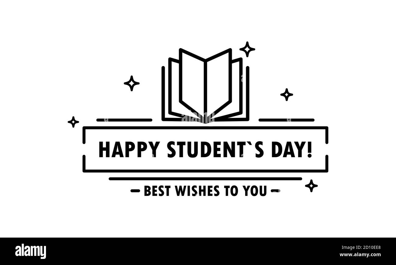 Happy Student s day Icon in schwarz. Bildung. Universitätsleben. Vektor auf isoliertem weißem Hintergrund. EPS 10 Stock Vektor