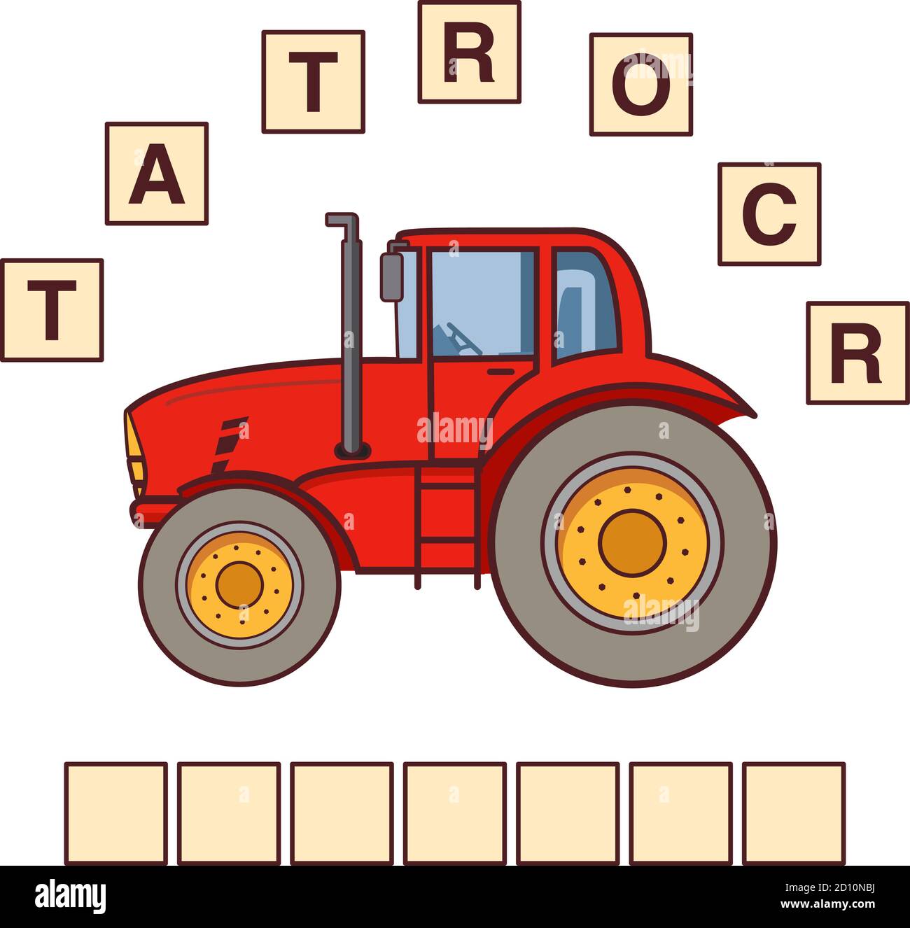 Spiel Wörter Puzzle Traktor. Bildung Kinder entwickeln. Stock Vektor