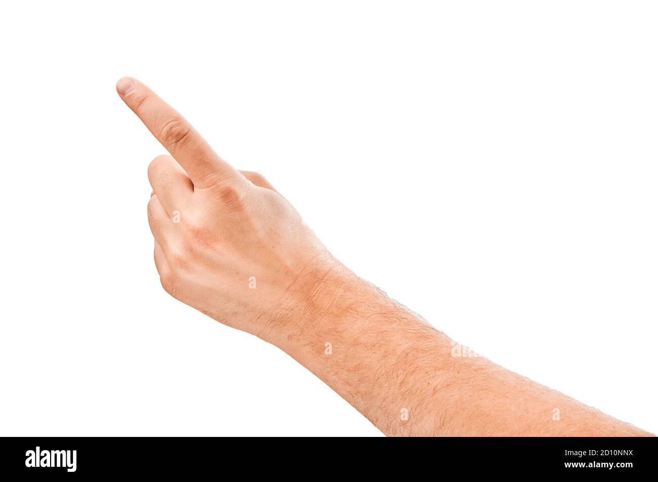 Isolierte männliche Hand berührt oder zeigt auf etwas Stockfoto