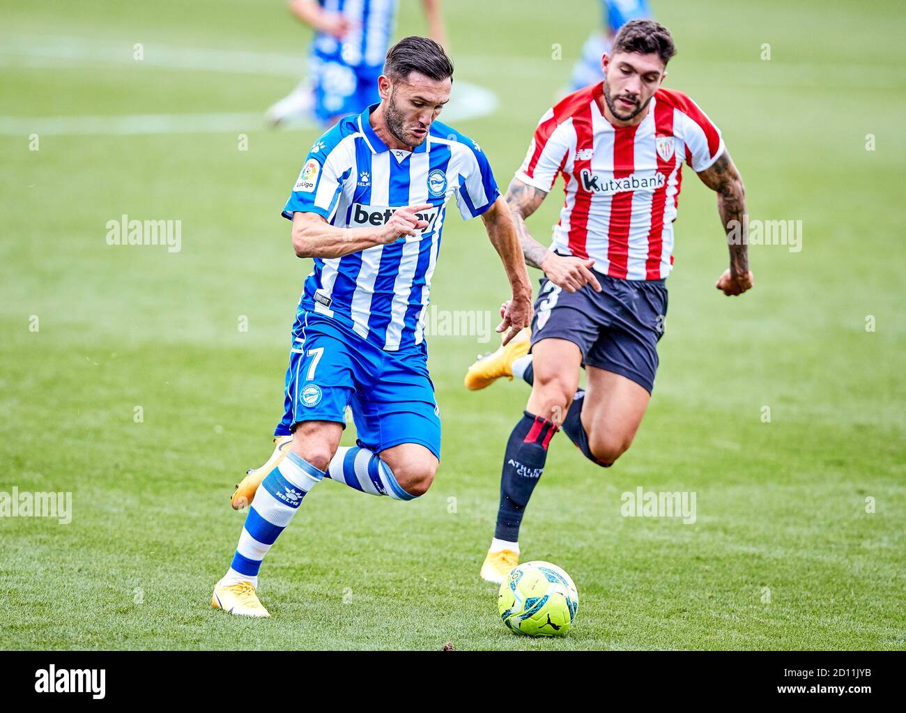 Lucas Perez von Deportivo Alaves und Unai Nunez von Athletic Club während der spanischen Meisterschaft La Liga Fußballspiel Zwischen Deportivo ALAV Stockfoto