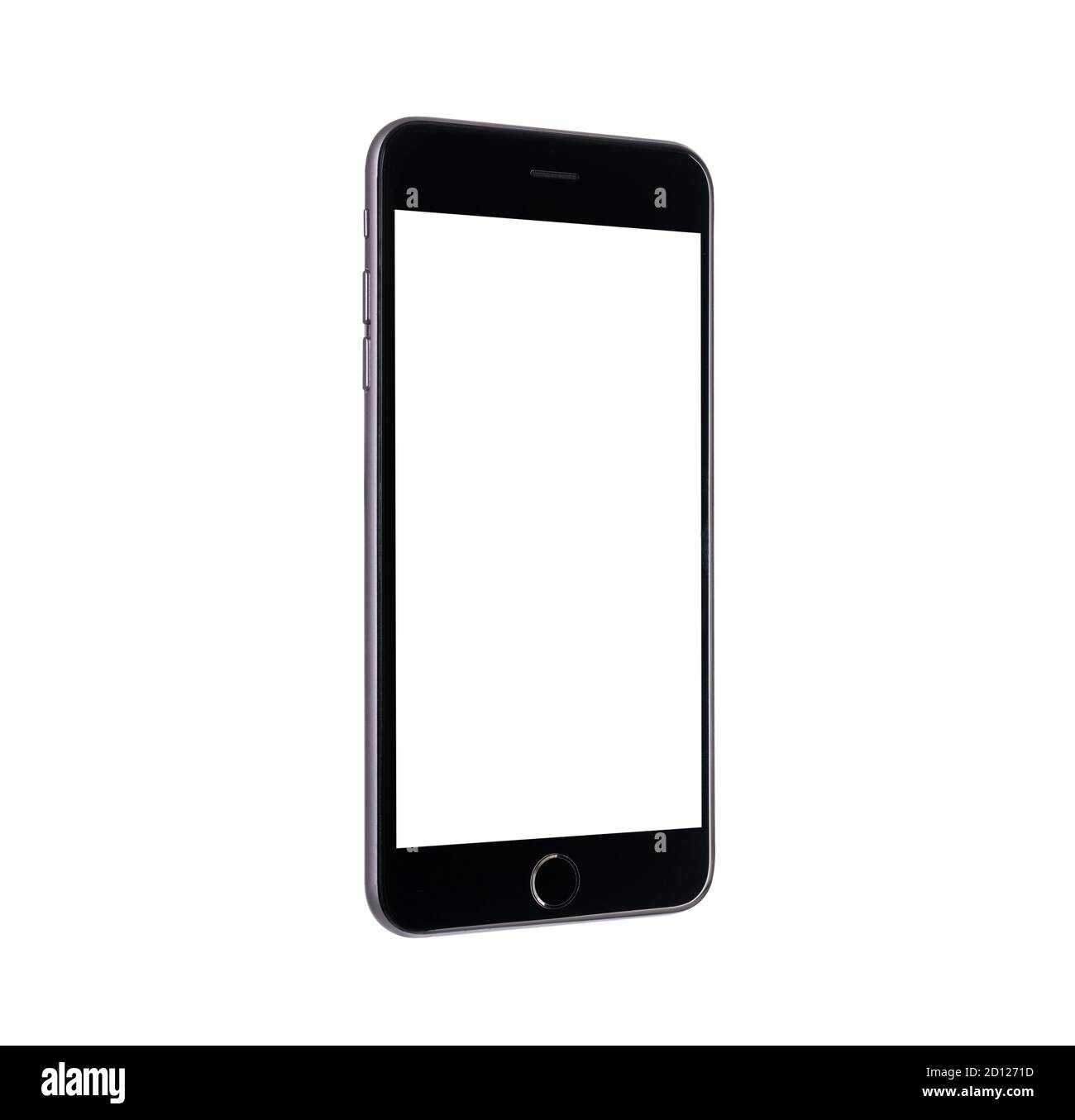 Schwarzes modernes Smartphone Mockup. Handy-Smartphone-Technologie vorne leeren Bildschirm Studio auf über weißem Hintergrund mit Clipping Maske Pfad isoliert aufgenommen Stockfoto