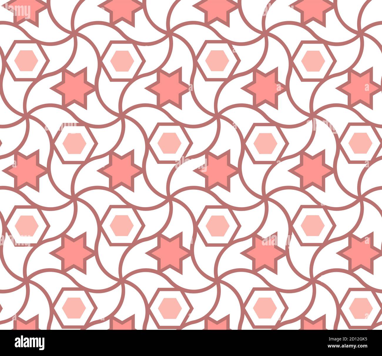 Islamische Sterne geometrisches Muster, Textur, Verpackung. Arabesque Orange oder Koralle Farbe Vektor nahtlose Muster. Stock Vektor