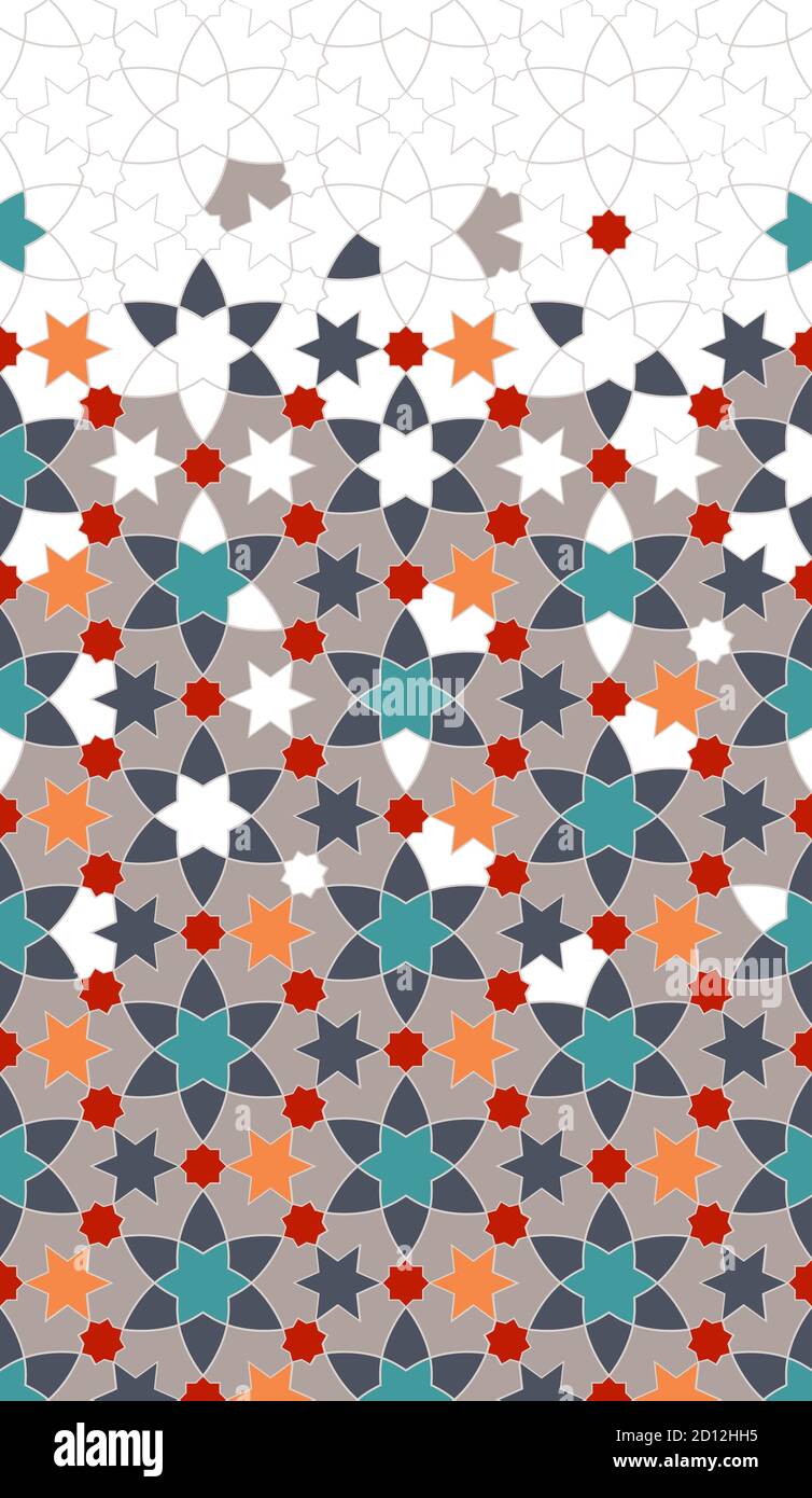 Türkisches geometrisches Muster. Farbe islamisches Muster. Geometrische Halbton-Textur mit gemischter Arabeske Farbe Kachel Zerfall. Stock Vektor