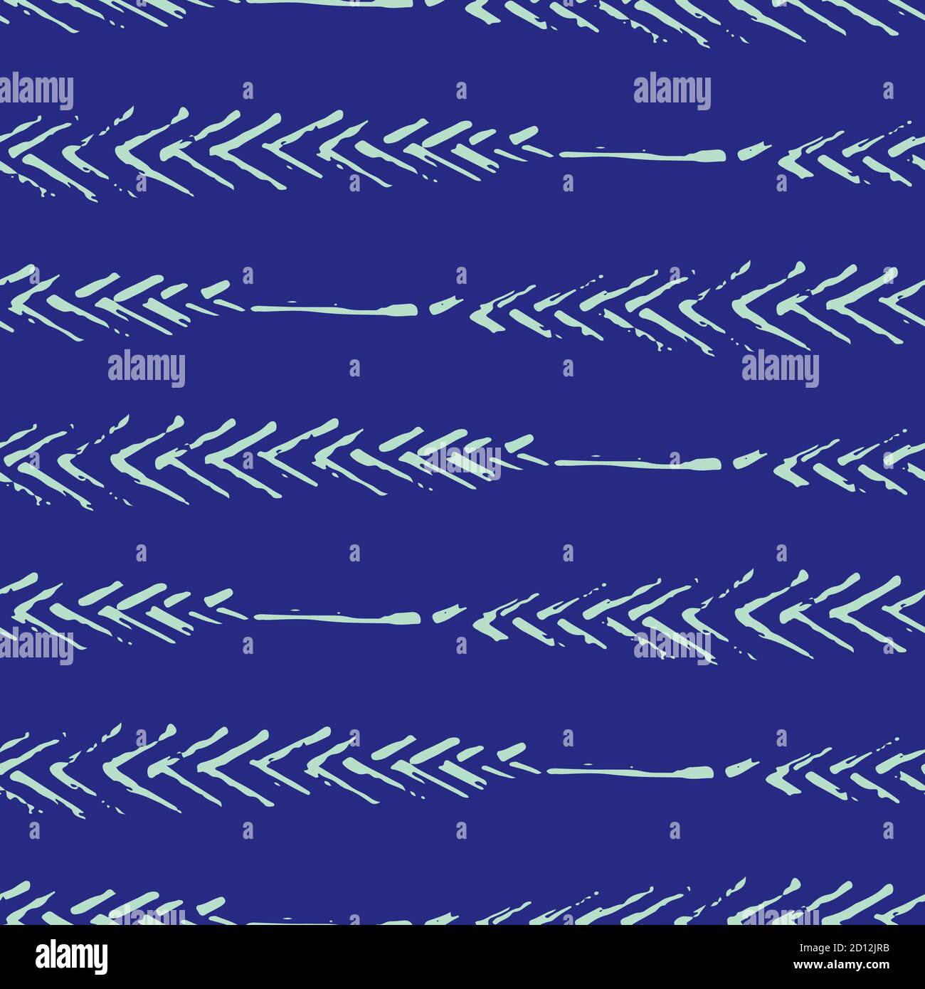 Schwarzweißdruck schmal Blätter nahtlose Vektor Muster Hintergrund. Einfacher Lino Cut-Effekt malerisch umreißen Blatt Laub auf blauem Hintergrund. Zu Hause Stock Vektor