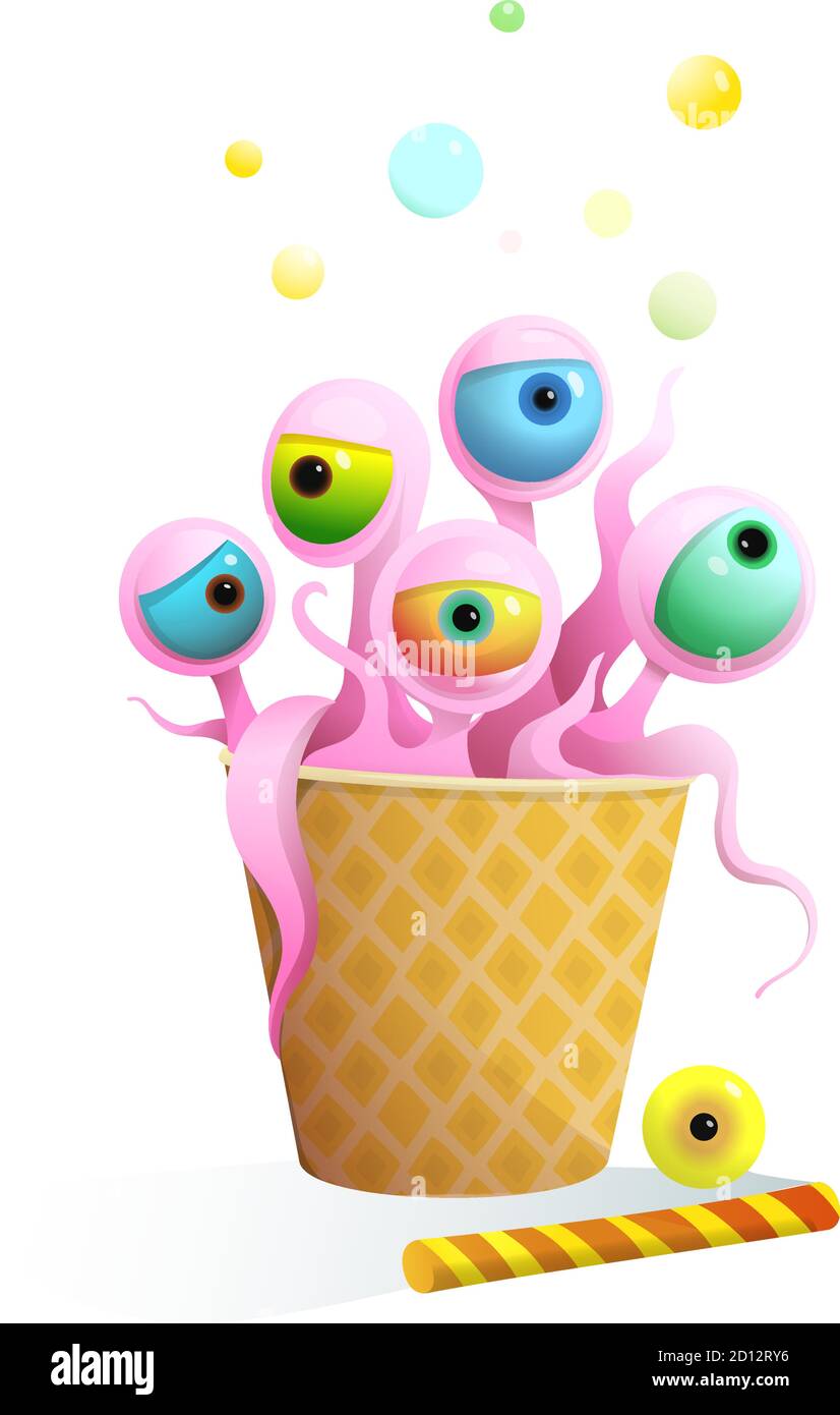 Sweet Monster in Waffle Cup Kinder Lustige Kreatur Stock Vektor