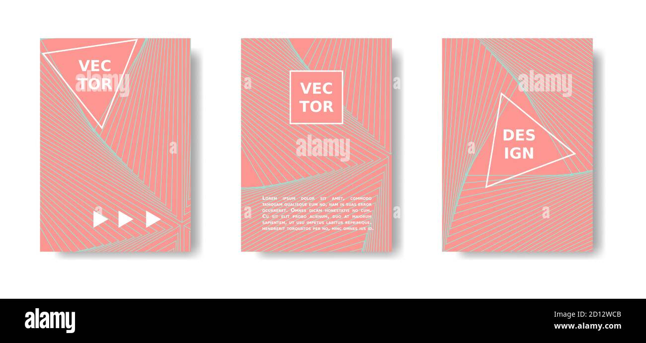 Minimalistisches geometrisches Posterset. Korallenfarbenes Cover-Design mit Linien. Vector A4 Katalog, Magazin, Poster futuristischen Satz Stock Vektor