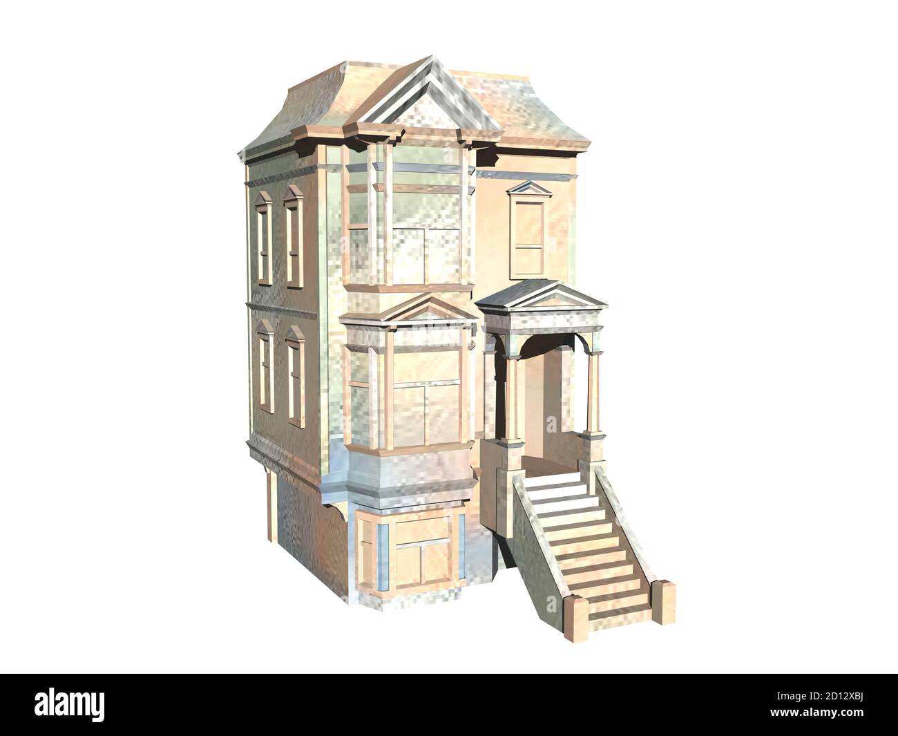 Altes Mehrfamilienhaus mit Treppe als Karikatur Stockfoto