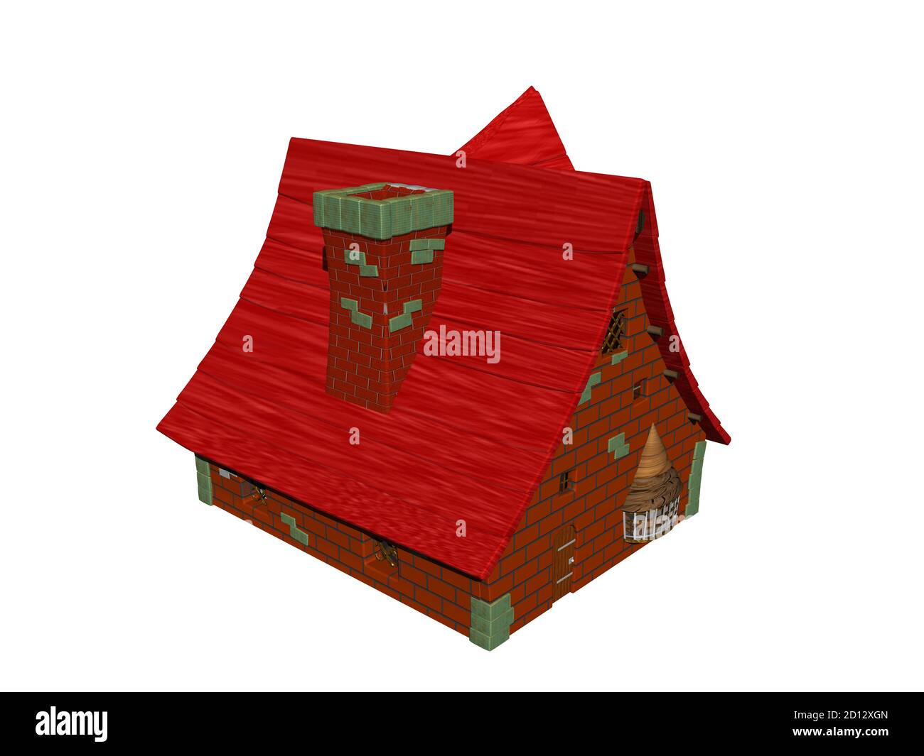 Rotes Cartoon-Haus mit schrägem Dach Stockfoto