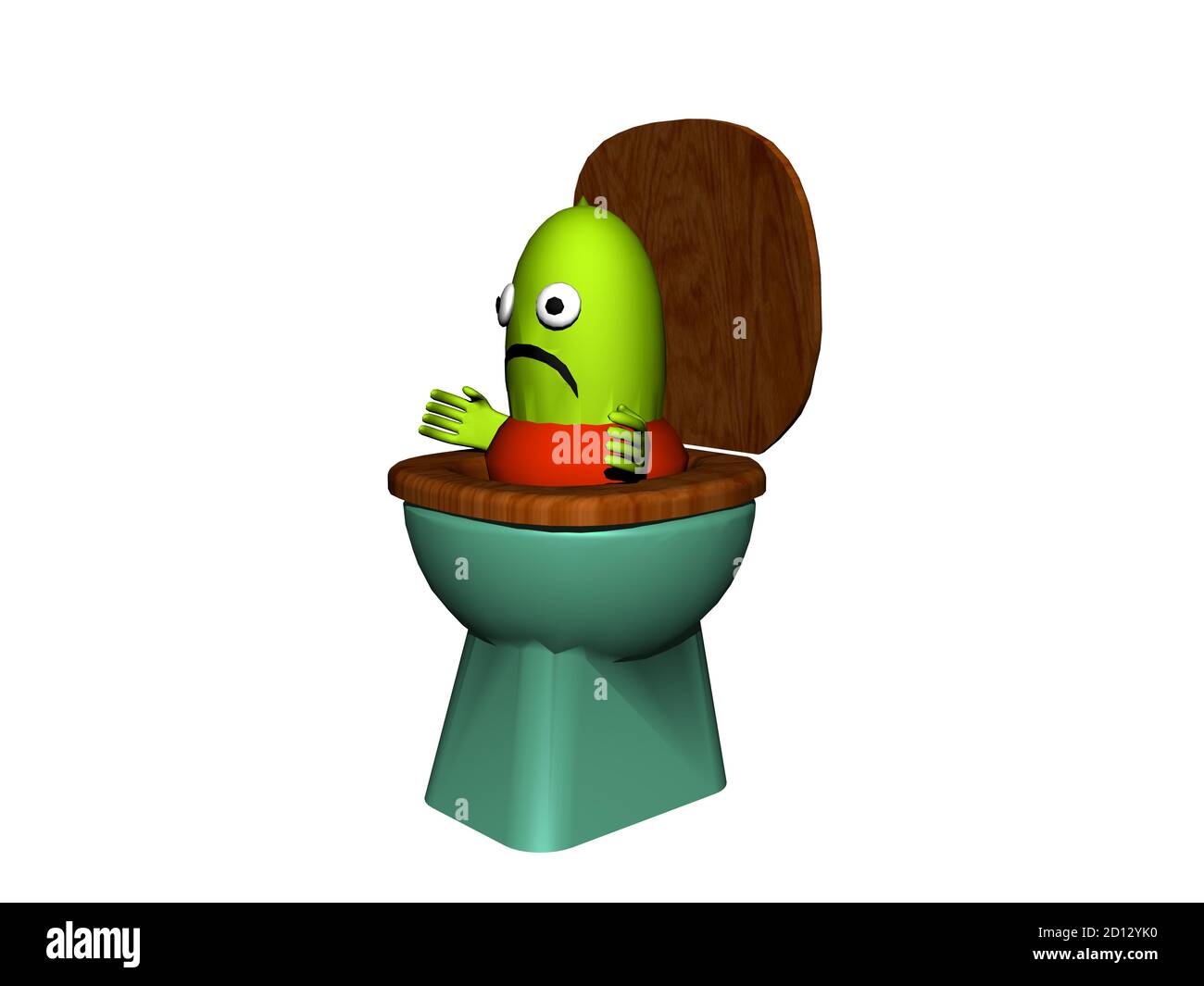 Cartoon-Figur springt aus der Toilette Stockfoto