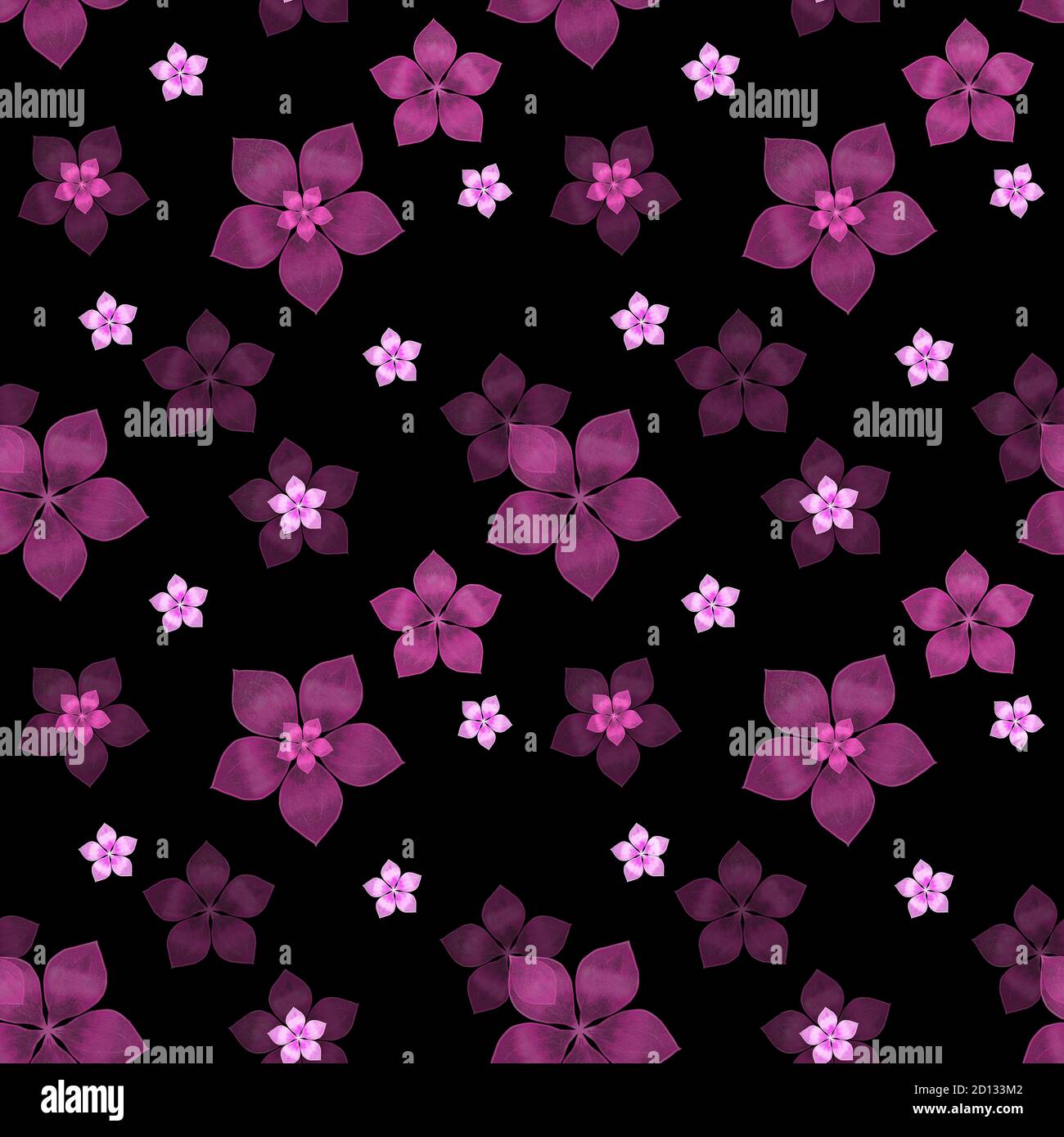 Schöne rosa Blumen auf schwarzem Hintergrund. Nahtloses Blumenmuster Stockfotografie
