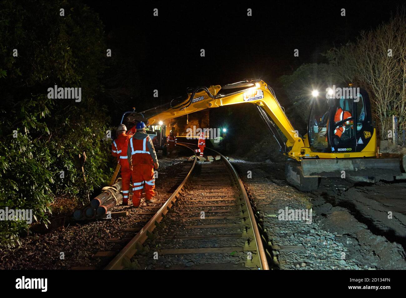 Britische Bauindustrie bei der Arbeit auf dem Netz Schiene, Schottland Stockfoto