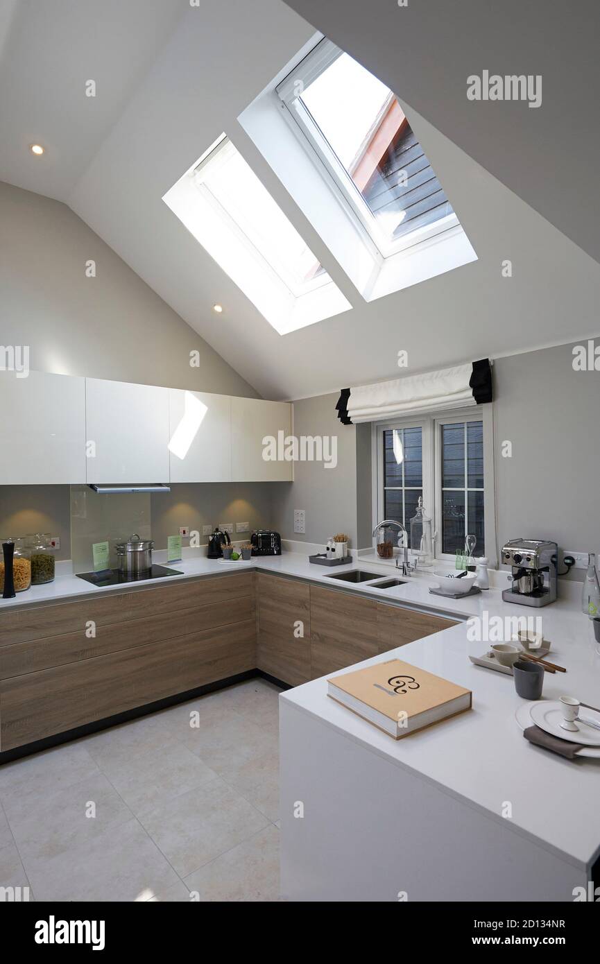 Moderne Küche Interieur von New Homes in South East England, Großbritannien Stockfoto