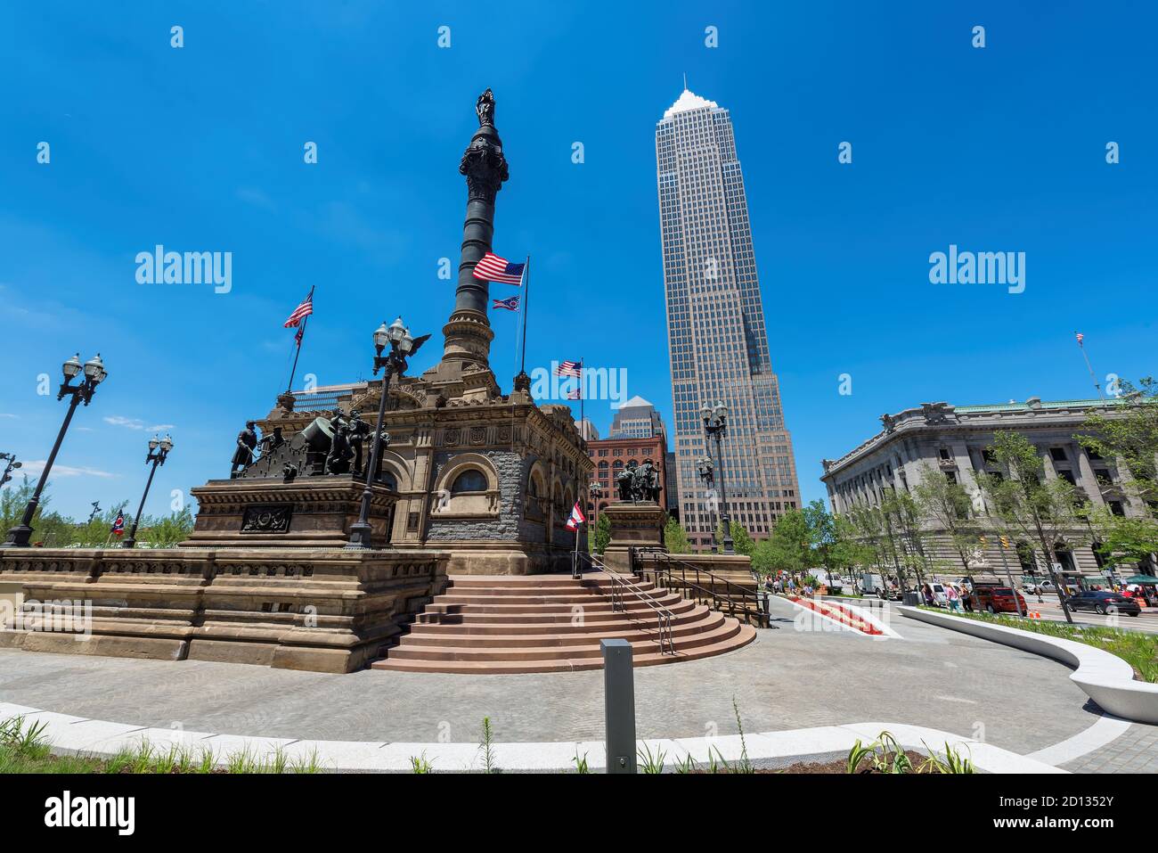 Soldiers' and Seemanns' Monument an sonnigen Sommertagen in Cleveland, OH, USA Stockfoto